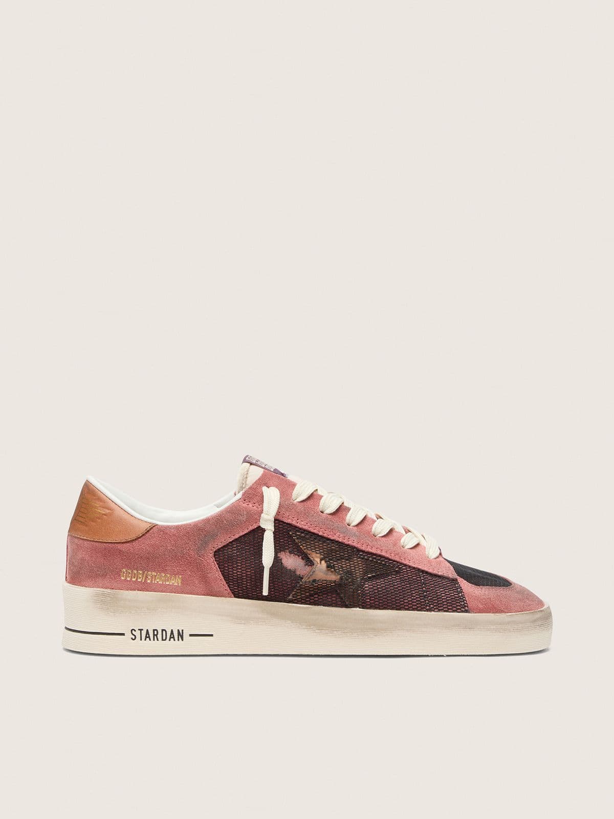 Golden Goose Stardan Uomo in Suede Rosa con Stella Beige