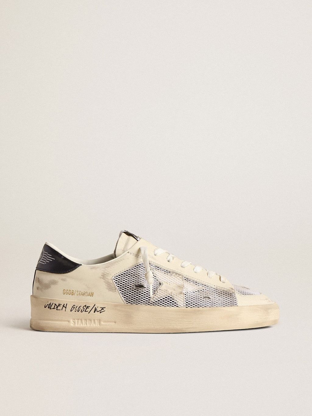 Golden Goose Stardan in Pelle e Rete Bianche con Stella in Pelle Bianca