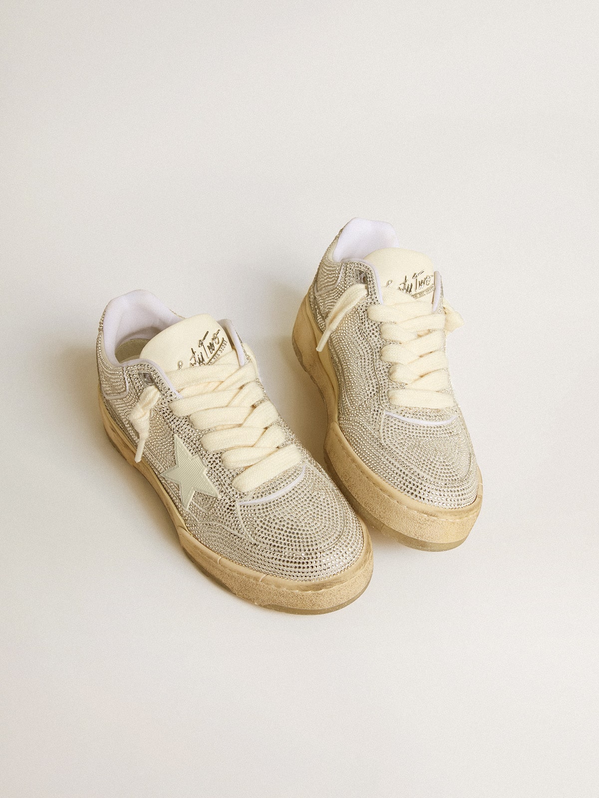 Golden Goose Forty2 Uomo in Pelle Bianca e Cristalli Swarovski con Stella Bianca