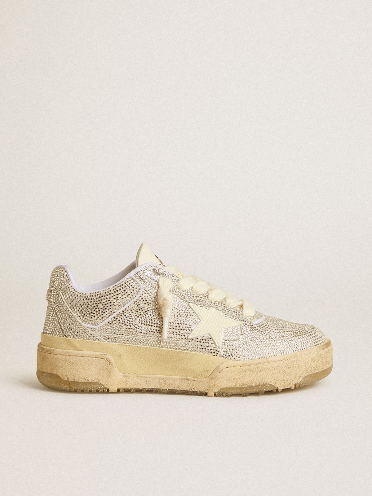 Golden Goose Forty2 Uomo in Pelle Bianca e Cristalli Swarovski con Stella Bianca