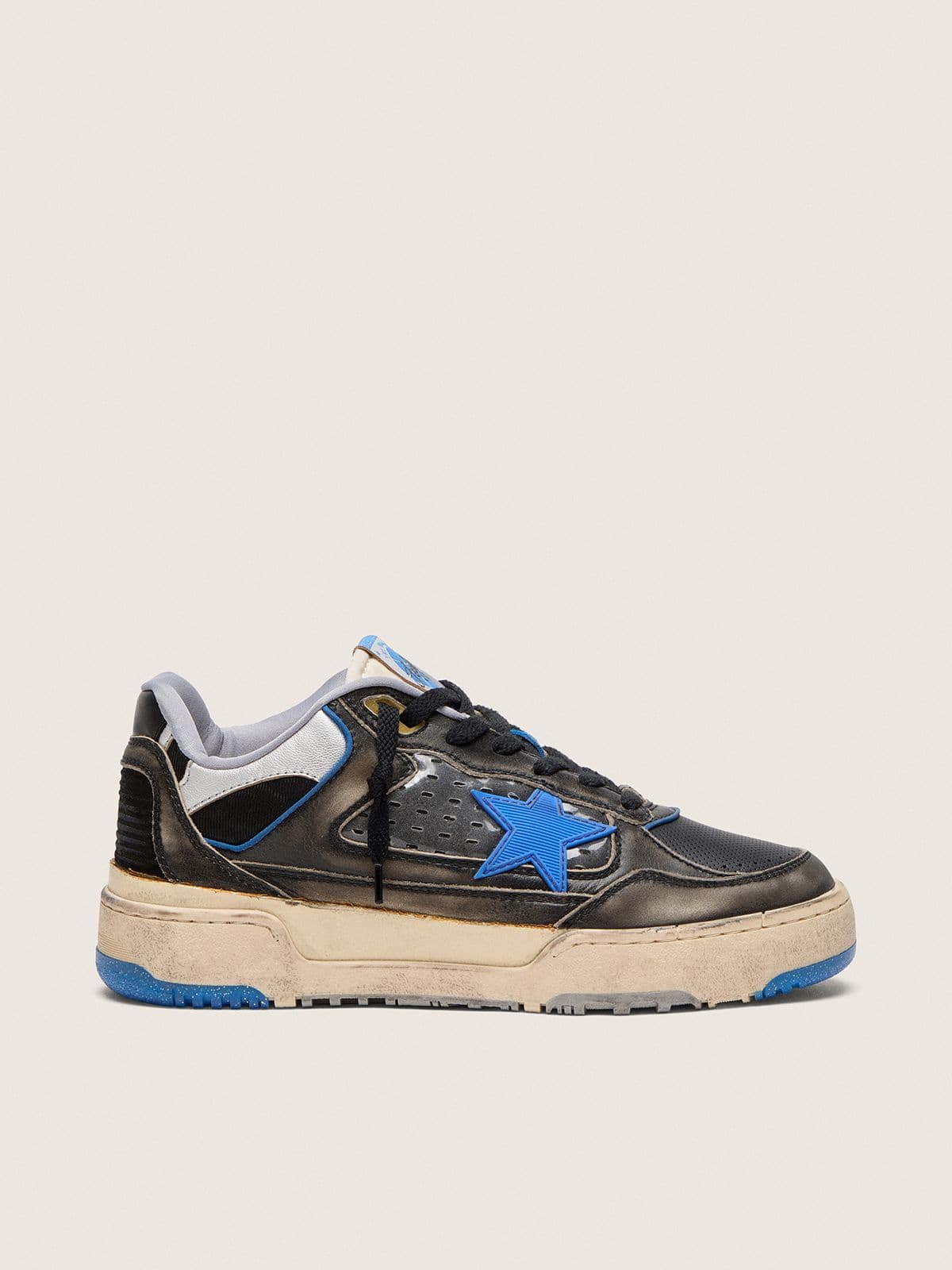 Golden Goose Forty2 Uomo in Gomma Espansa e Pelle Nere con Stella in Tpu e Talloncino in Pelle Nera