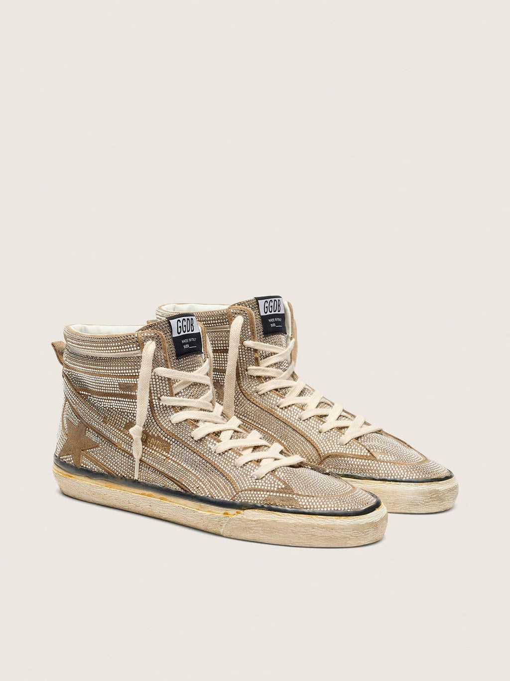 Golden Goose Slide Uomo Lab in Suede Tabacco con Cristalli e Stella in Suede Color Tabacco