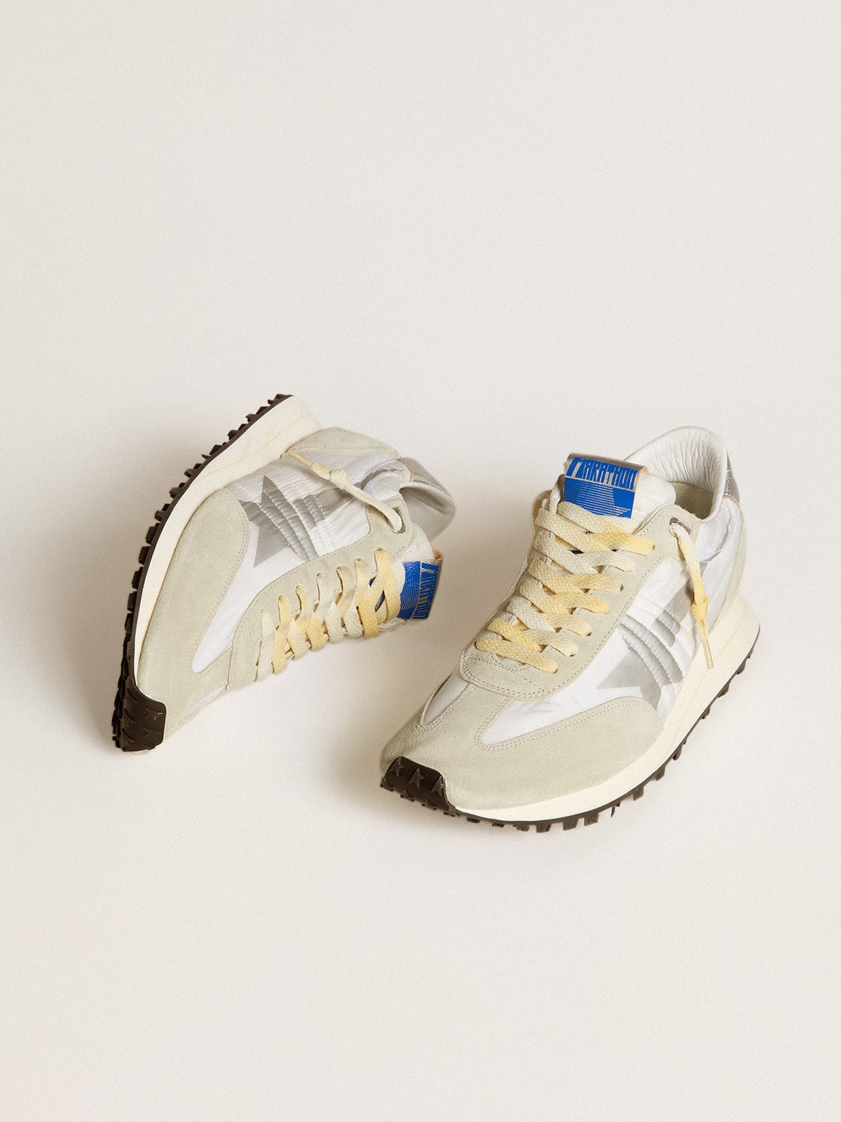 Golden Goose Marathon Uomo con Tomaia in Nylon Bianco e Stella Argento