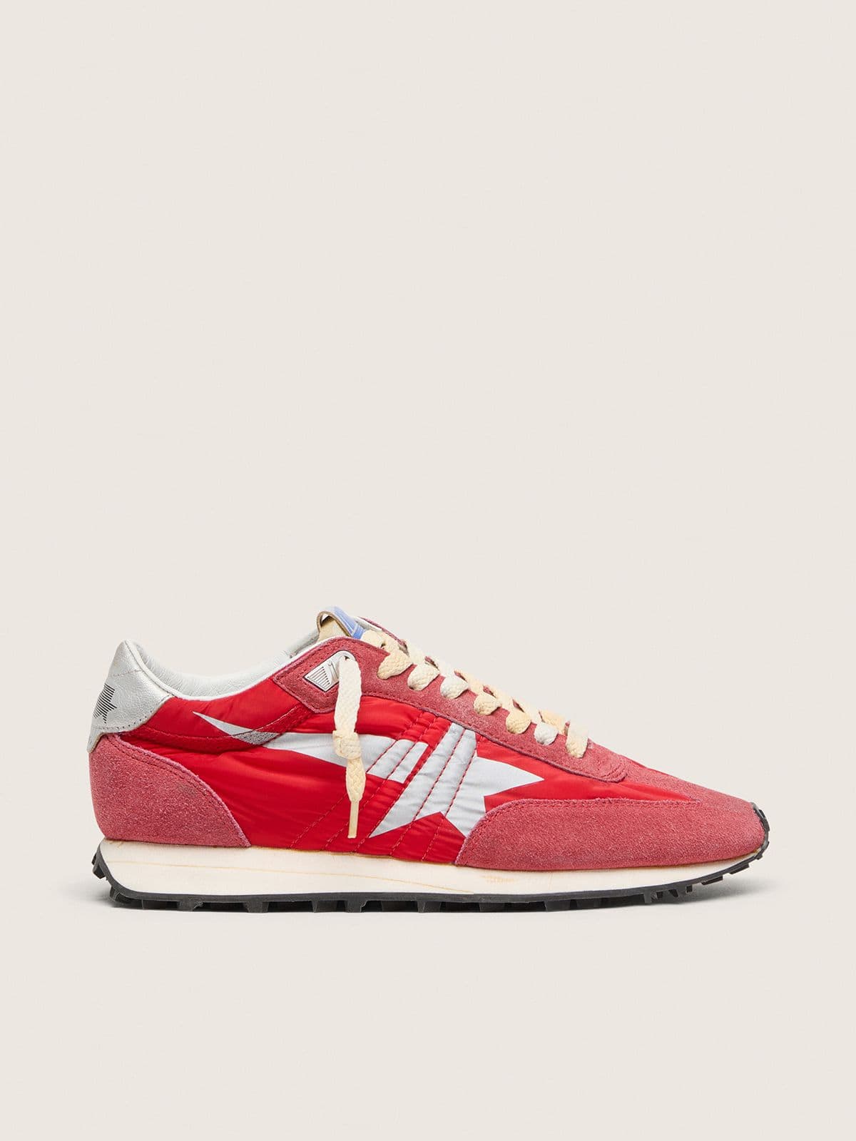 Golden Goose Marathon Uomo con Tomaia in Nylon di Colore Rosso e Stella Argento