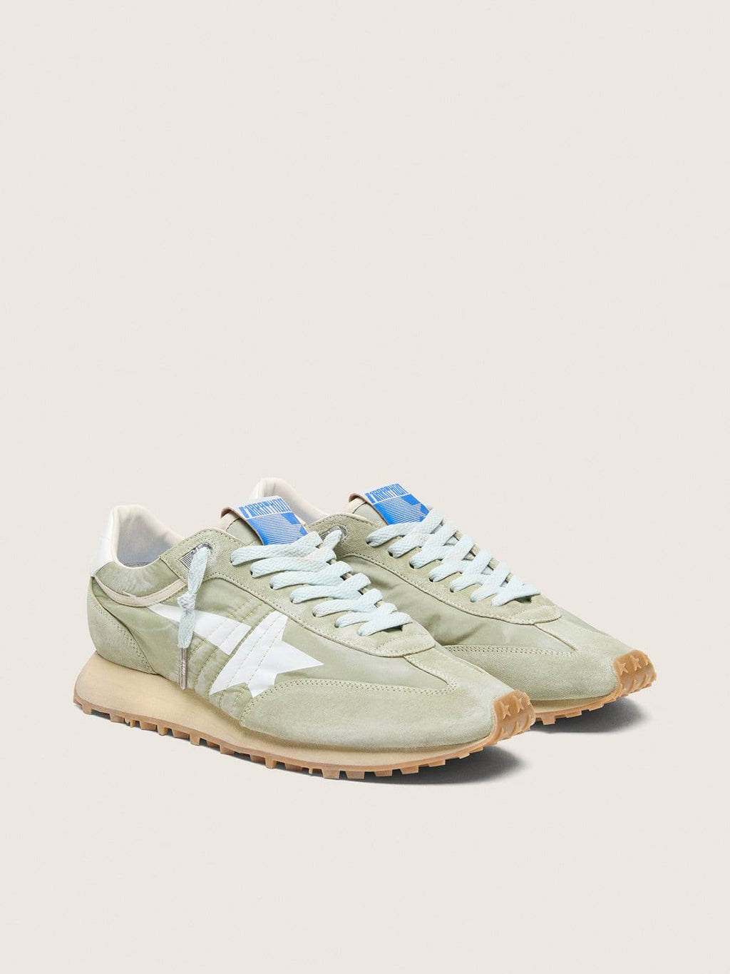 Golden Goose Marathon Uomo in Nylon Verde Salvia con Stella Bianca