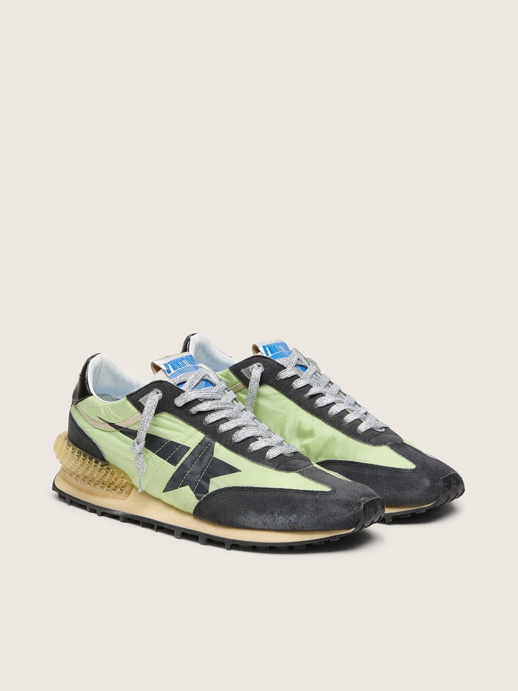Golden Goose Marathon Uomo con Tomaia in Nylon Verde e Stella Nera