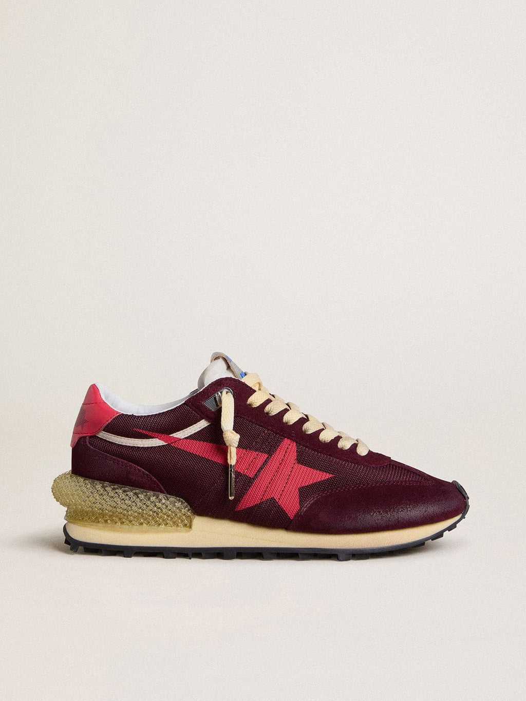 Golden Goose Marathon Uomo in Mesh e Suede Bordeaux con Stella Rosa Stampata