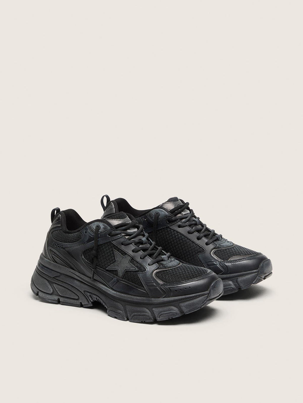 Golden Goose Lightstar Uomo in Tomaia in Pelle e Mesh Neri e Stella Nera