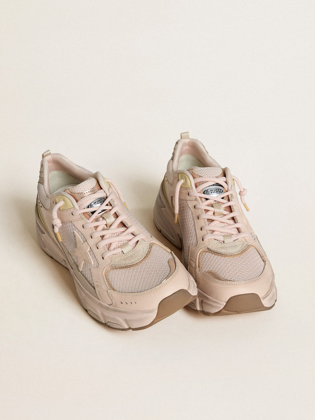 Golden Goose Lightstar Uomo in Tomaia in Pelle e Mesh Rosa e Stella Rosa