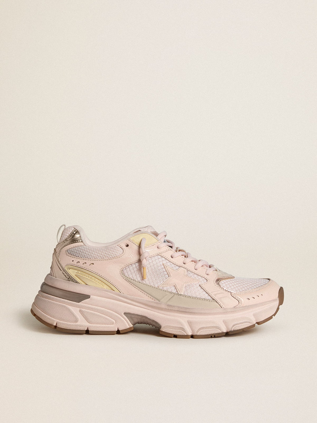 Golden Goose Lightstar Uomo in Tomaia in Pelle e Mesh Rosa e Stella Rosa