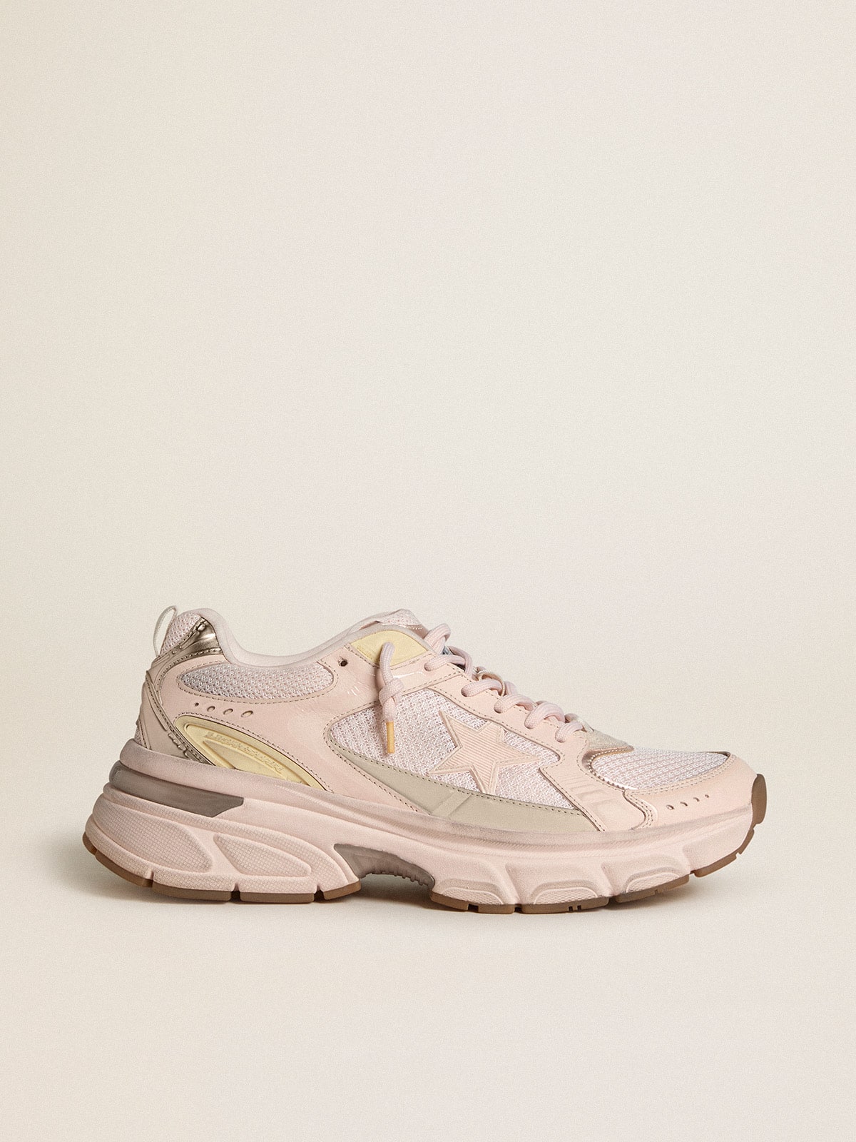 Golden Goose Lightstar Uomo in Tomaia in Pelle e Mesh Rosa e Stella Rosa