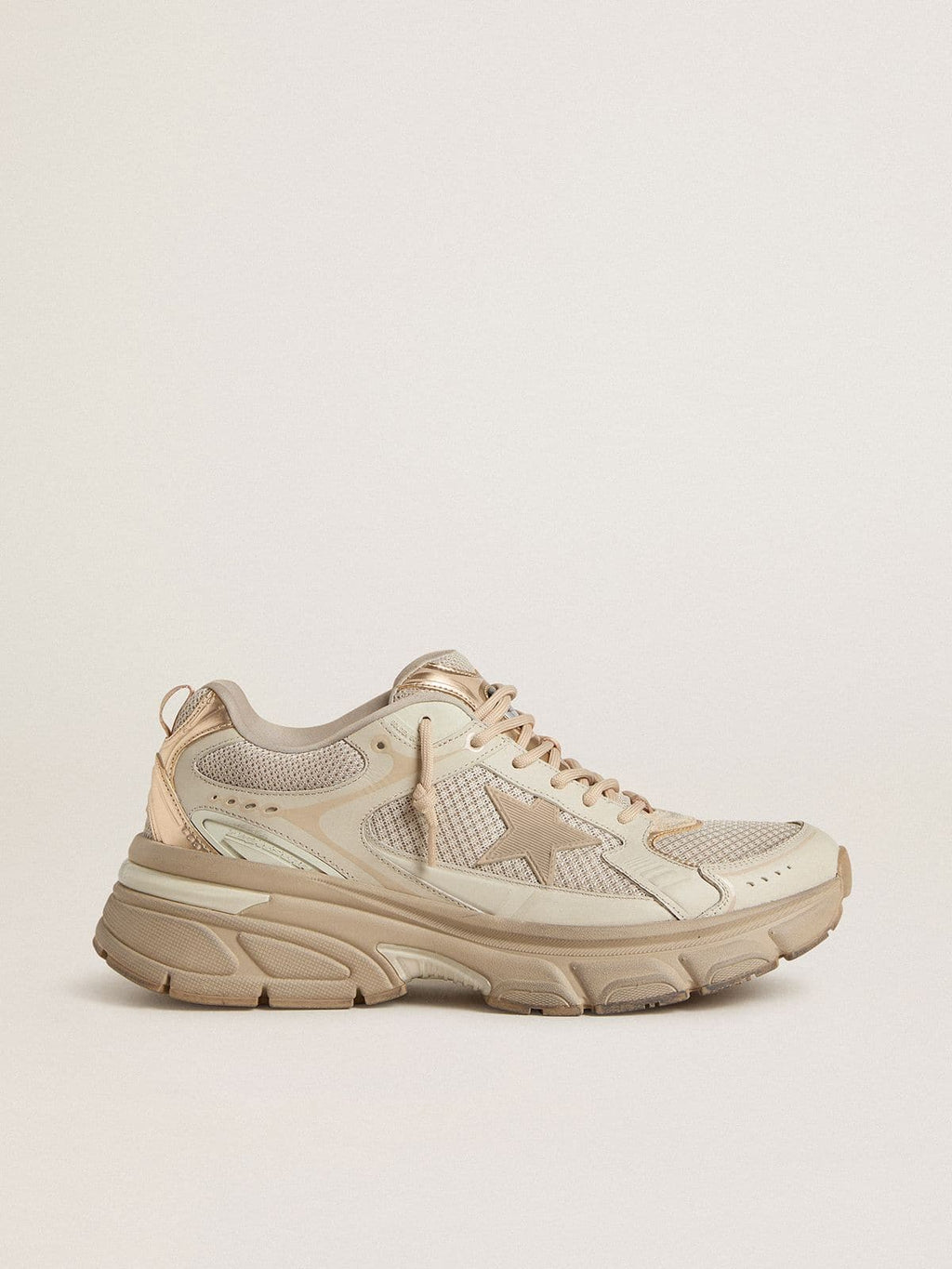 Golden Goose Lightstar Uomo in Pelle e Mesh Color Tortora e Stella in Tpu Beige