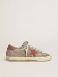 Golden Goose Super-Star Uomo Ltd in Suede Grigio con Stella e Talloncino in Suede Cerato Rosso