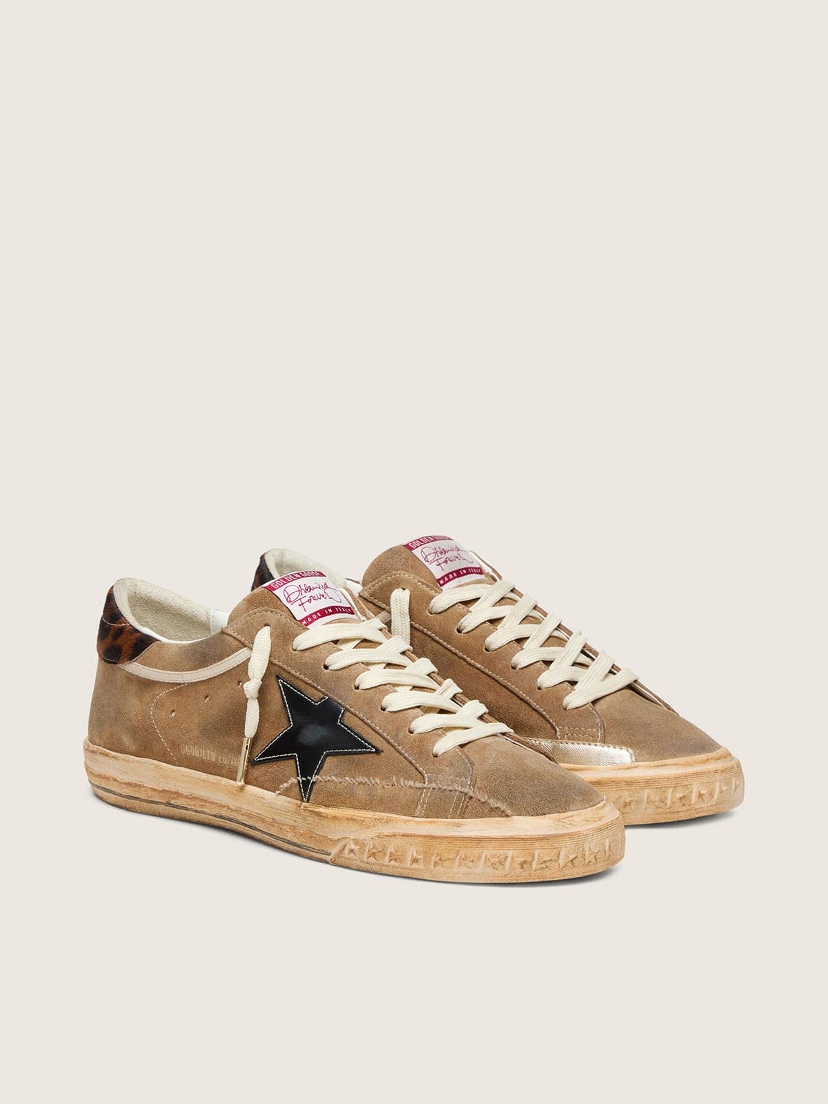 Golden Goose Super-Star Ltd Uomo in Suede Tabacco con Stella Nera Tallone Animalier
