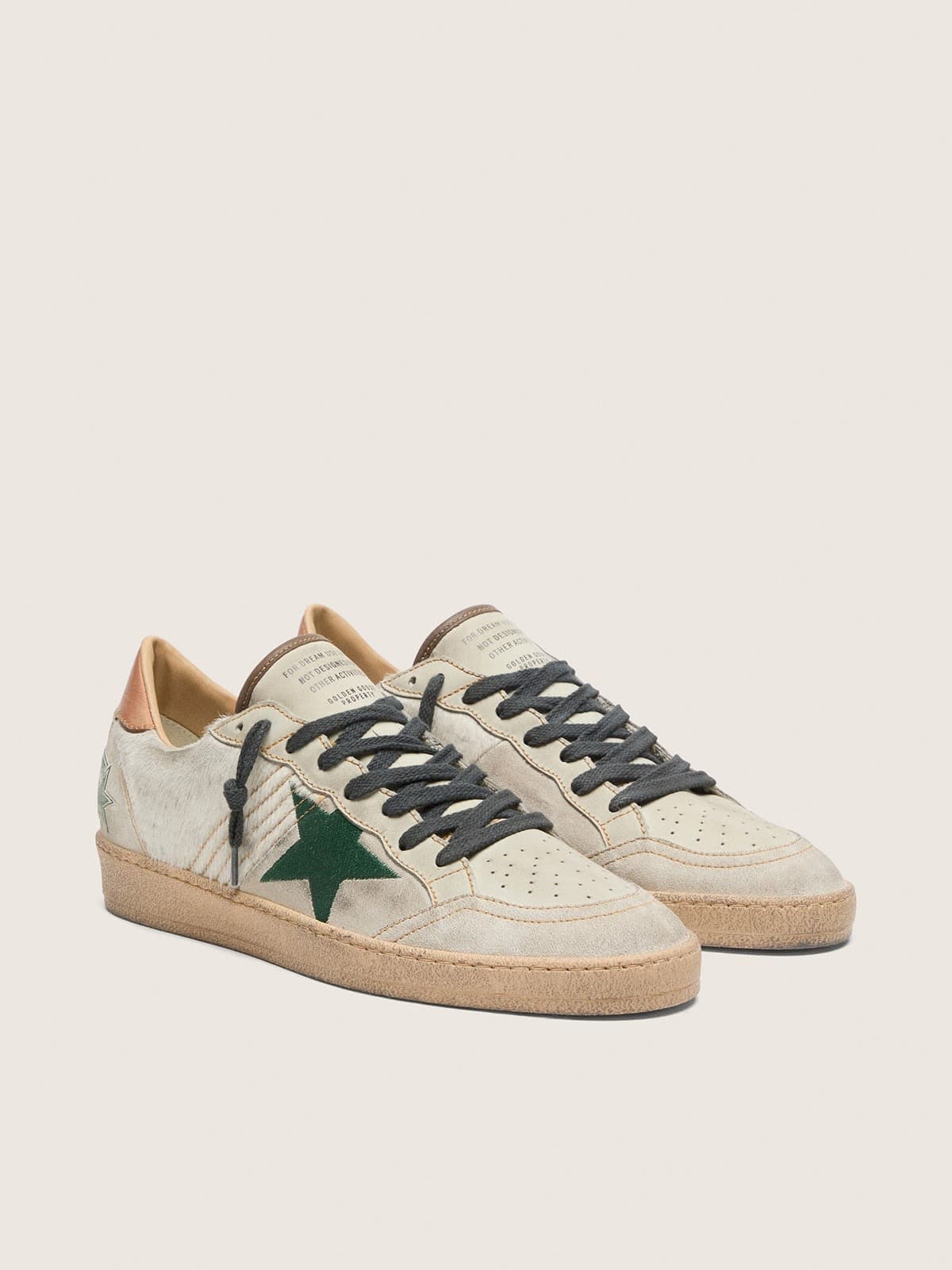 Golden Goose Ball Star Ltd Uomo in Cavallino Bianco e Suede Grigio con Stella Verde