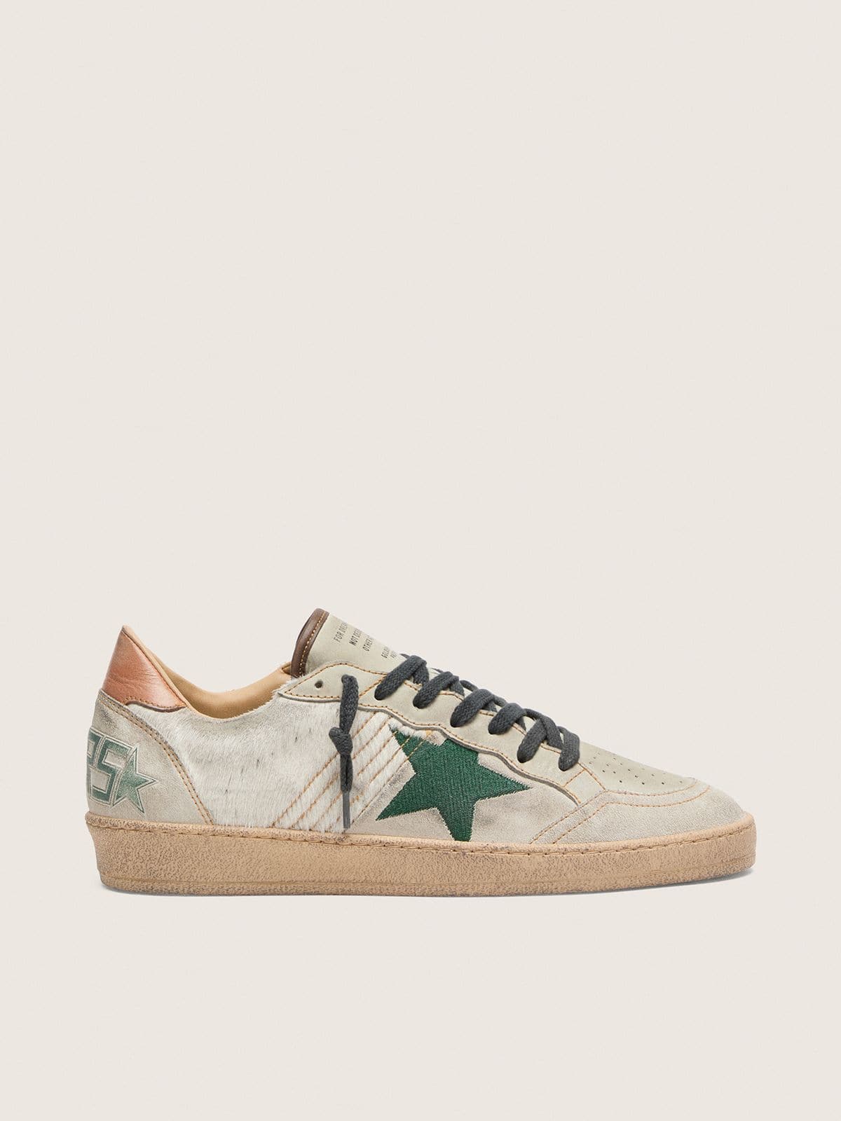 Golden Goose Ball Star Ltd Uomo in Cavallino Bianco e Suede Grigio con Stella Verde
