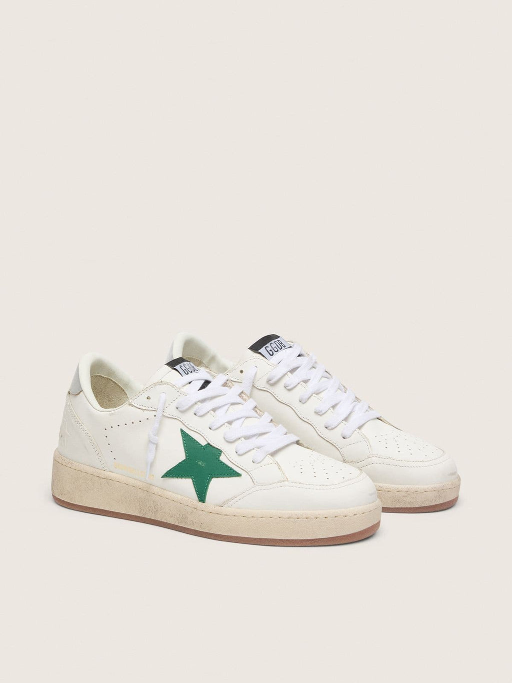 Golden Goose Ball Star Uomo con Stella in Pelle Verde e Talloncino in Pelle Laminata