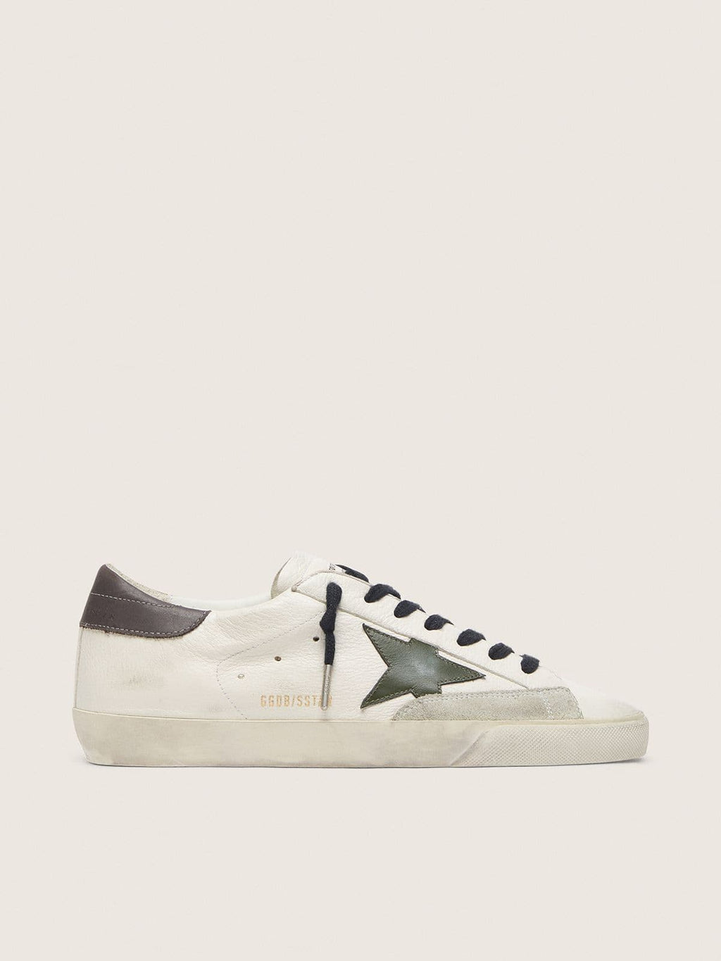 Golden Goose Super-Star Uomo in Nappa con Stella in Pelle Verde e Talloncino in Pelle Grigia