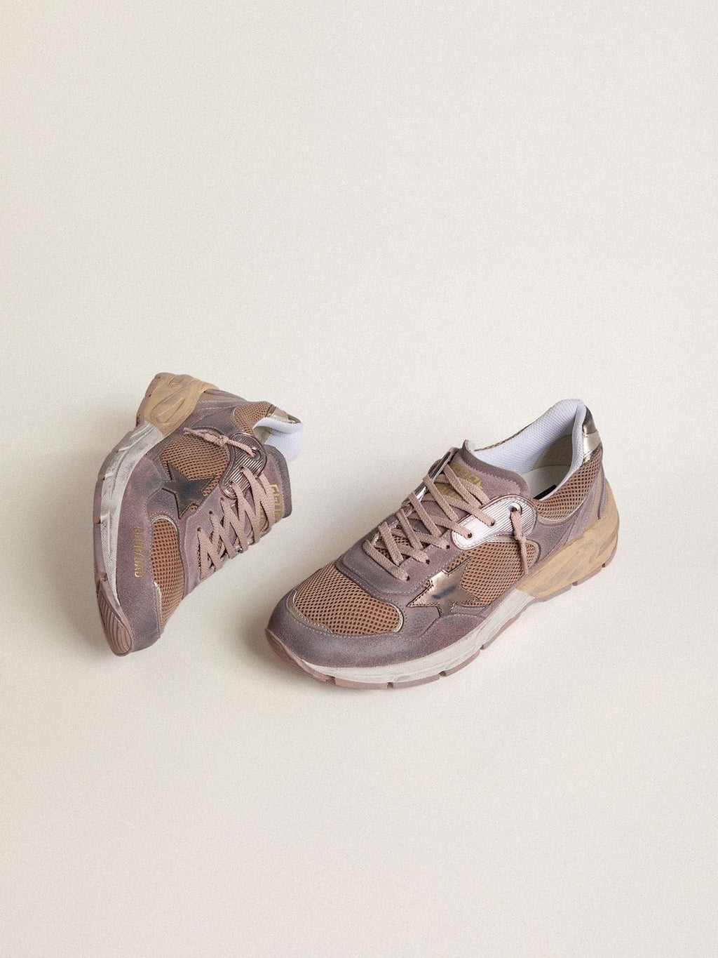 Golden Goose Dad Star Uomo in Suede e Rete Lilla con Stella e Talloncino in Pelle Laminata