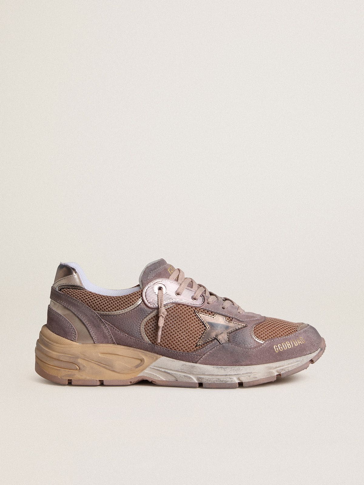 Golden Goose Dad Star Uomo in Suede e Rete Lilla con Stella e Talloncino in Pelle Laminata
