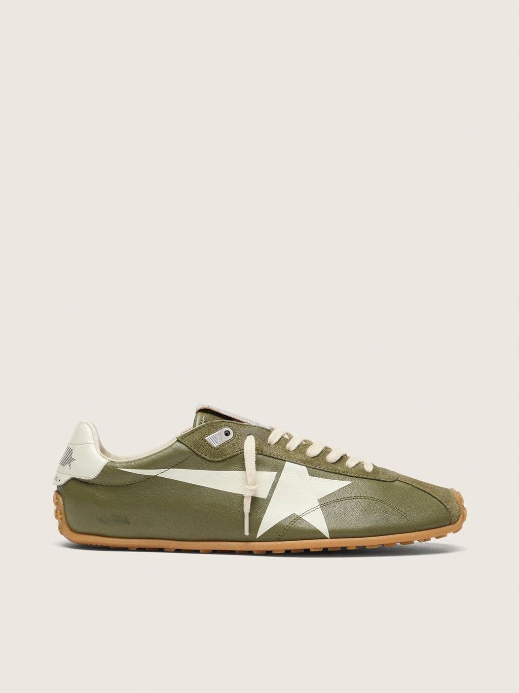 Golden Goose Marathon Speed Uomo in Pelle Verde Oliva con Stella Crema