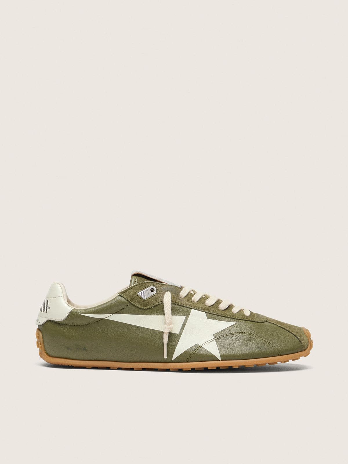 Golden Goose Marathon Speed Uomo in Pelle Verde Oliva con Stella Crema