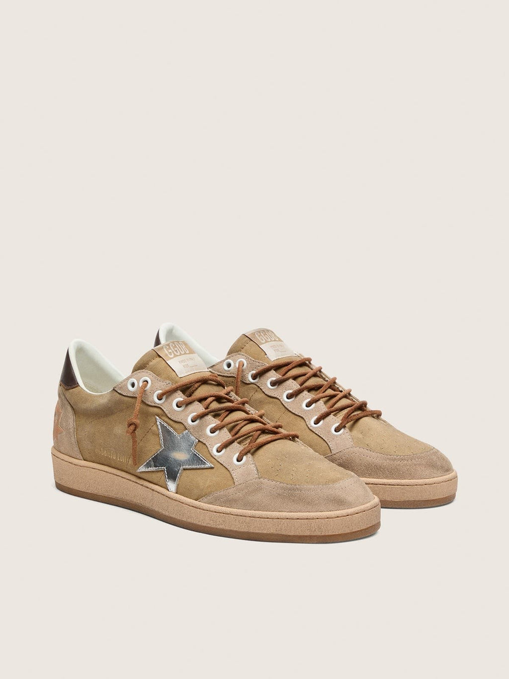 Golden Goose Ball Star Ltd Uomo in Suede Tabacco con Stella Argento