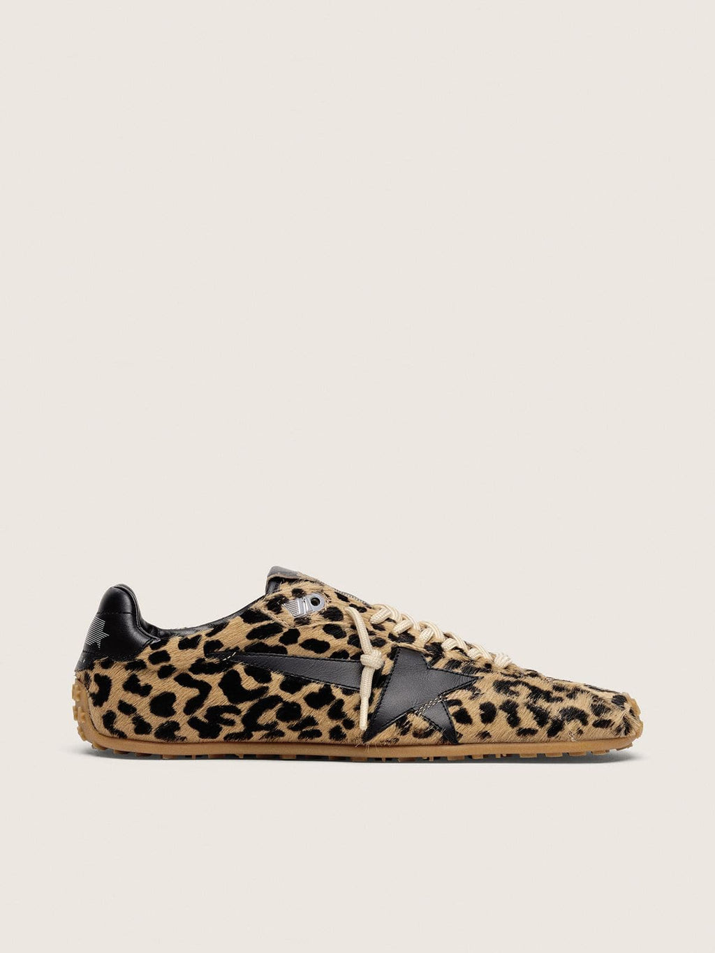 Golden Goose Marathon Speed Uomo in Cavallino con Stampa Leopardata Beige e Nera e Stella in Pelle Nera