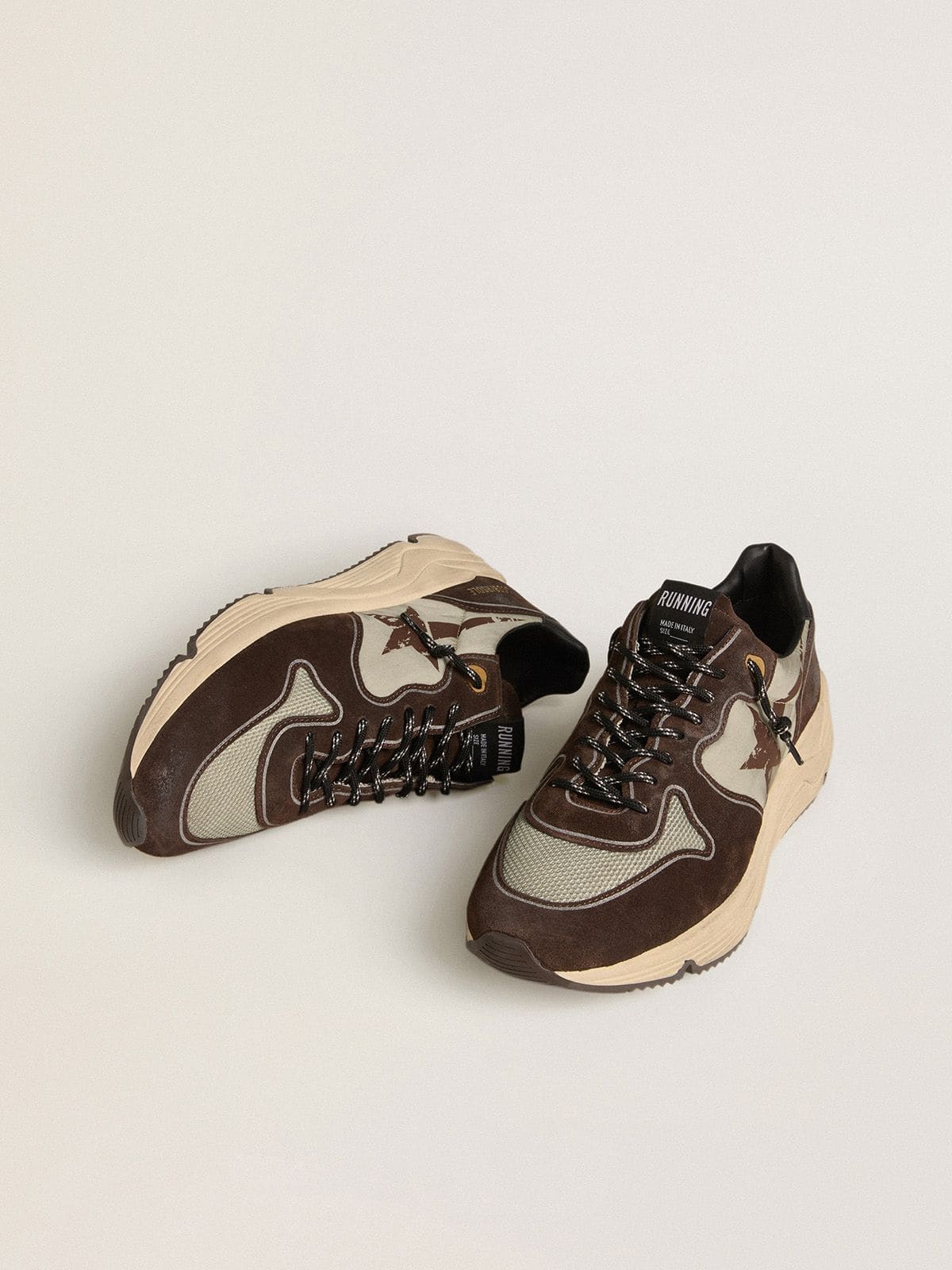 Golden Goose Running Sole Uomo in Nylon e Suede con Stella Stampata e Talloncino in Pelle