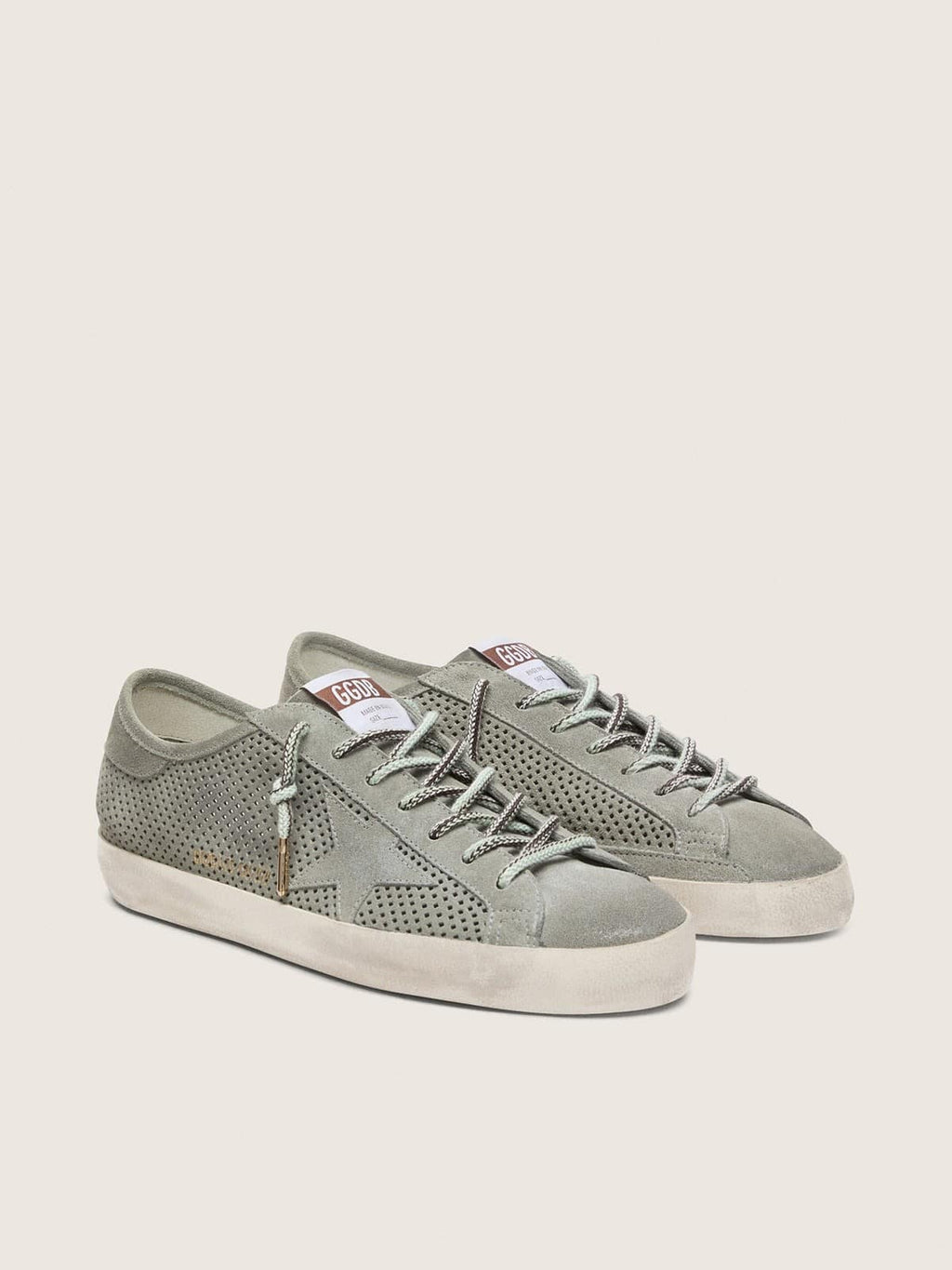 Golden Goose Super-Star Ltd Uomo in Suede Traforato Verde e Stella in Suede Ton sur Ton