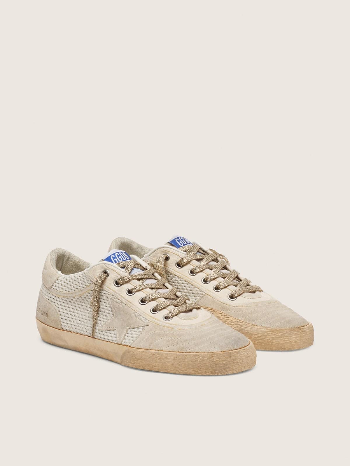 Golden Goose Super-Star Lab Uomo in Rete e Suede Bianca e Beige
