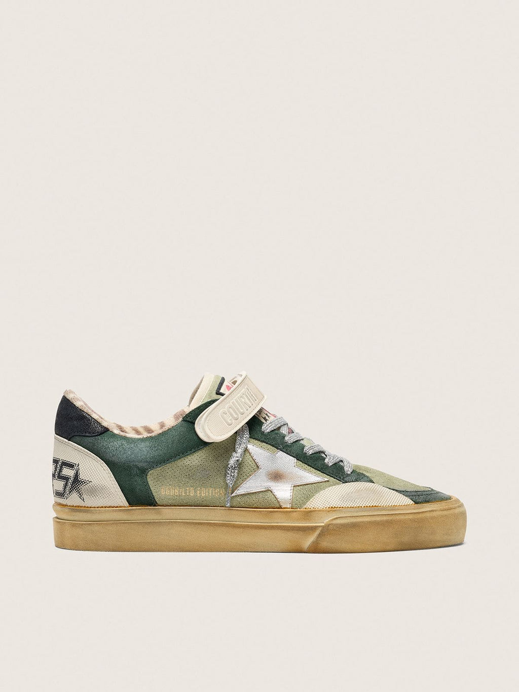 Golden Goose Ball Star Uomo Lab in Suede Verde con Stella in Pelle Argento e Talloncino in Suede Nero