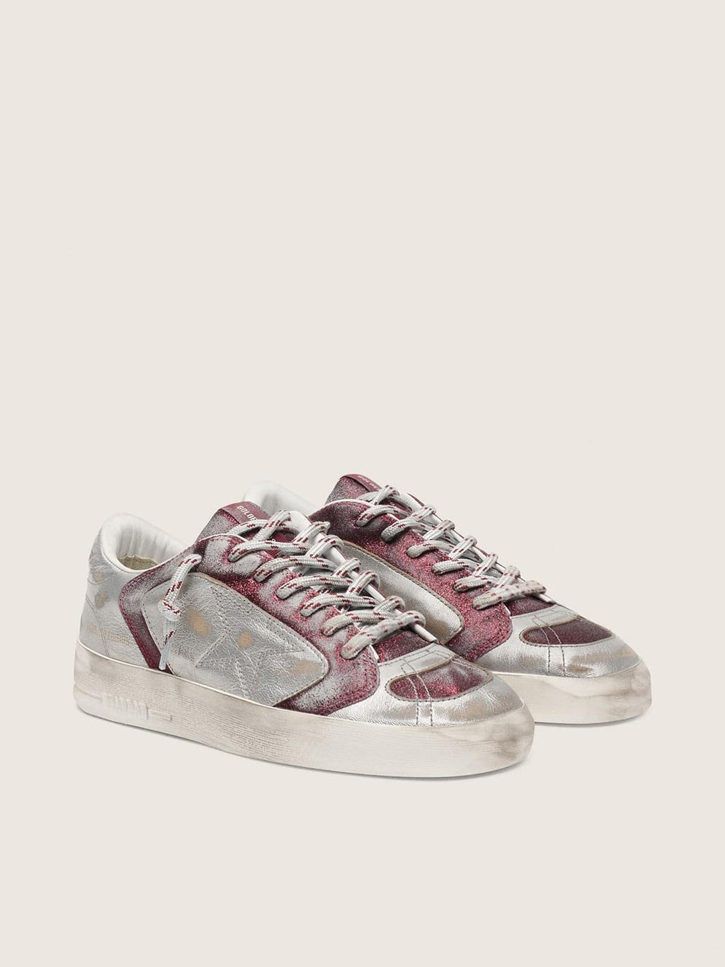Golden Goose Stardan Lab Uomo in Pelle e Glitter Color Bordeaux e Argento