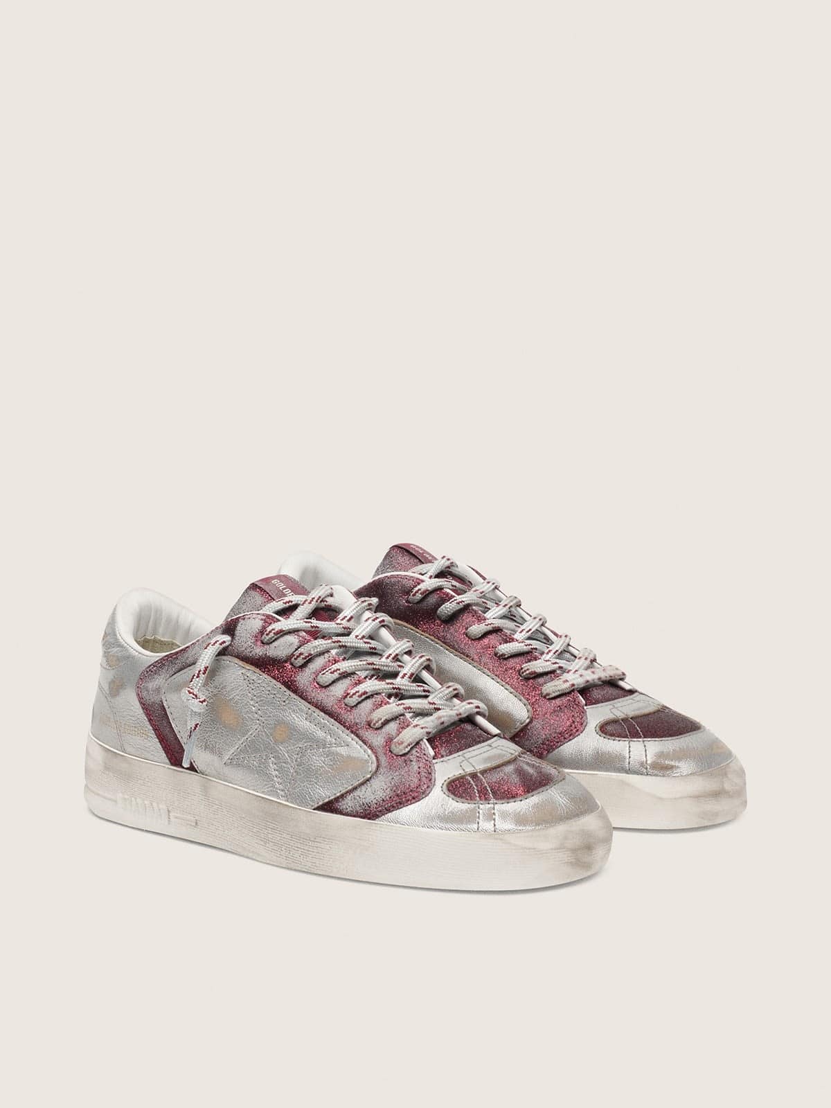 Golden Goose Stardan Lab Uomo in Pelle e Glitter Color Bordeaux e Argento