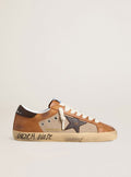Golden Goose Super-Star Uomo Ltd in Lana Beige con Stella in Pelle Marrone e Inserti Cammello