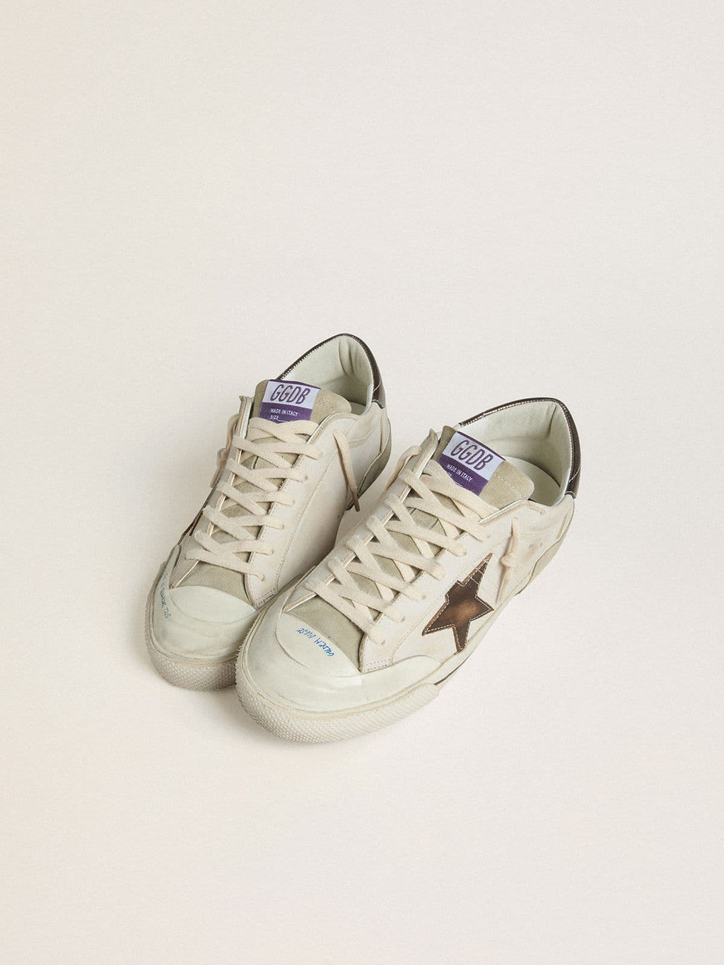 Golden Goose Super-Star Uomo Ltd in Suede con Stella in Pelle Marrone e Talloncino in Pelle Laminata
