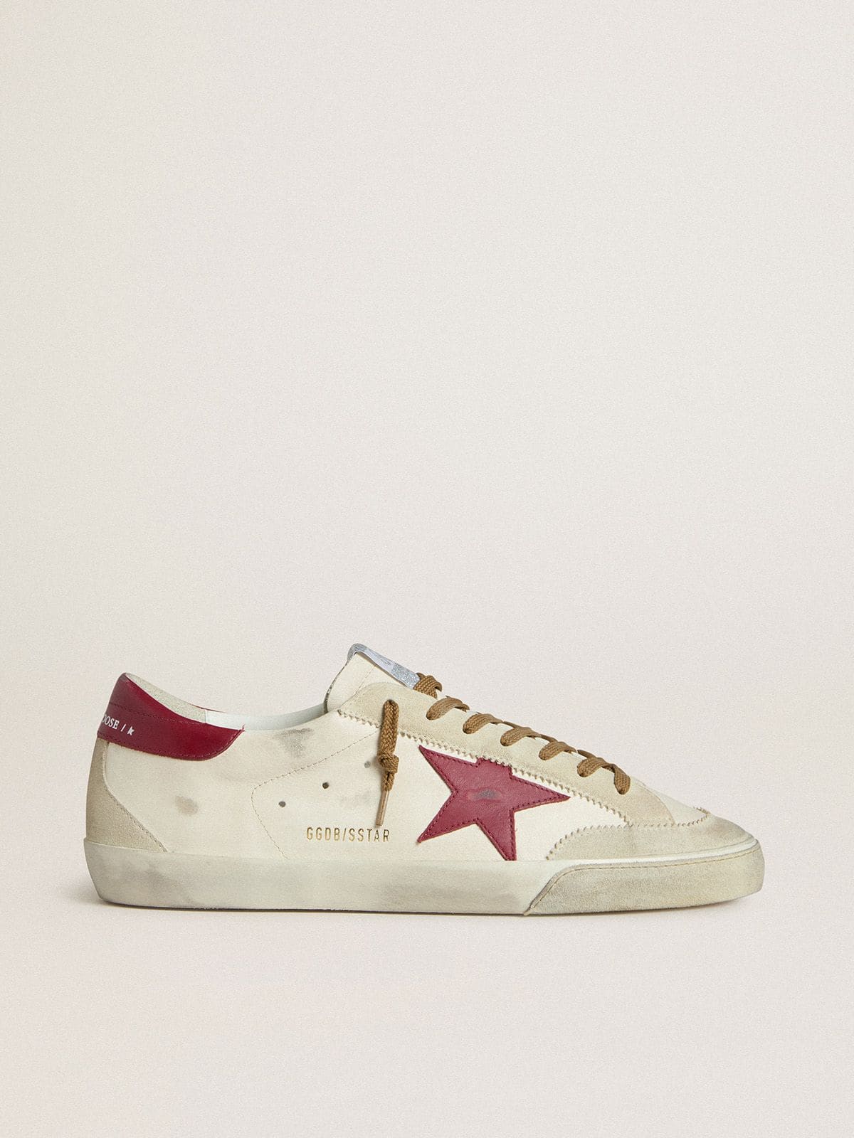 Golden Goose Super-Star Uomo con Stella in Pelle Rossa e Inserti in Suede Beige