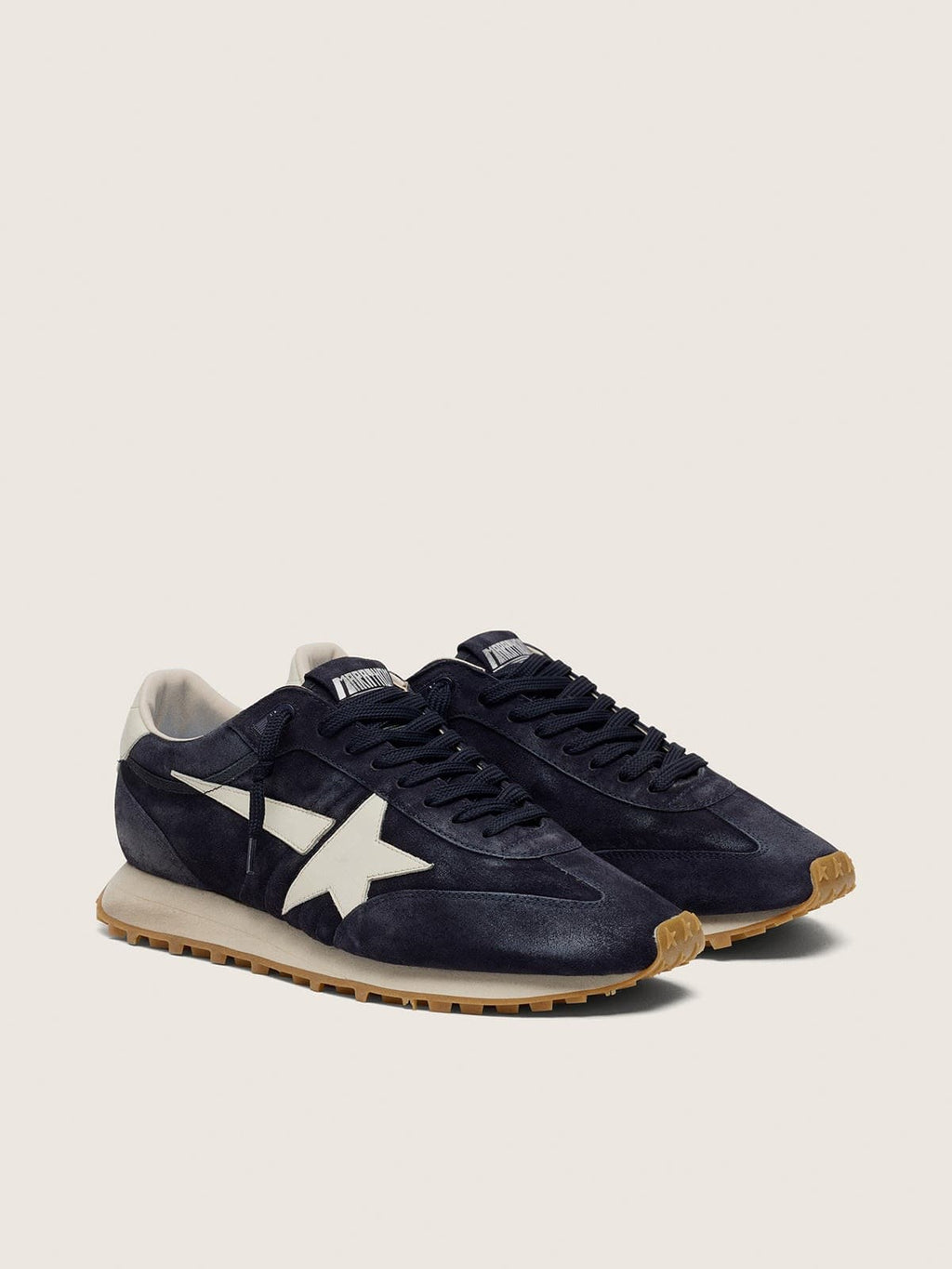 NUOVO ARRIVO - Golden Goose Marathon Uomo in suede blu scuro con stella e talloncino in pelle bianchi