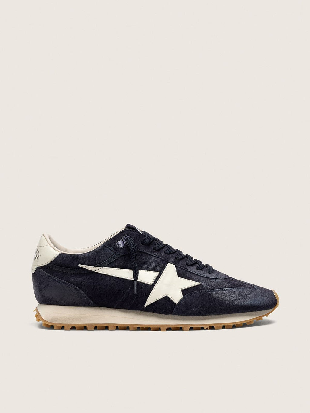 NUOVO ARRIVO - Golden Goose Marathon Uomo in suede blu scuro con stella e talloncino in pelle bianchi