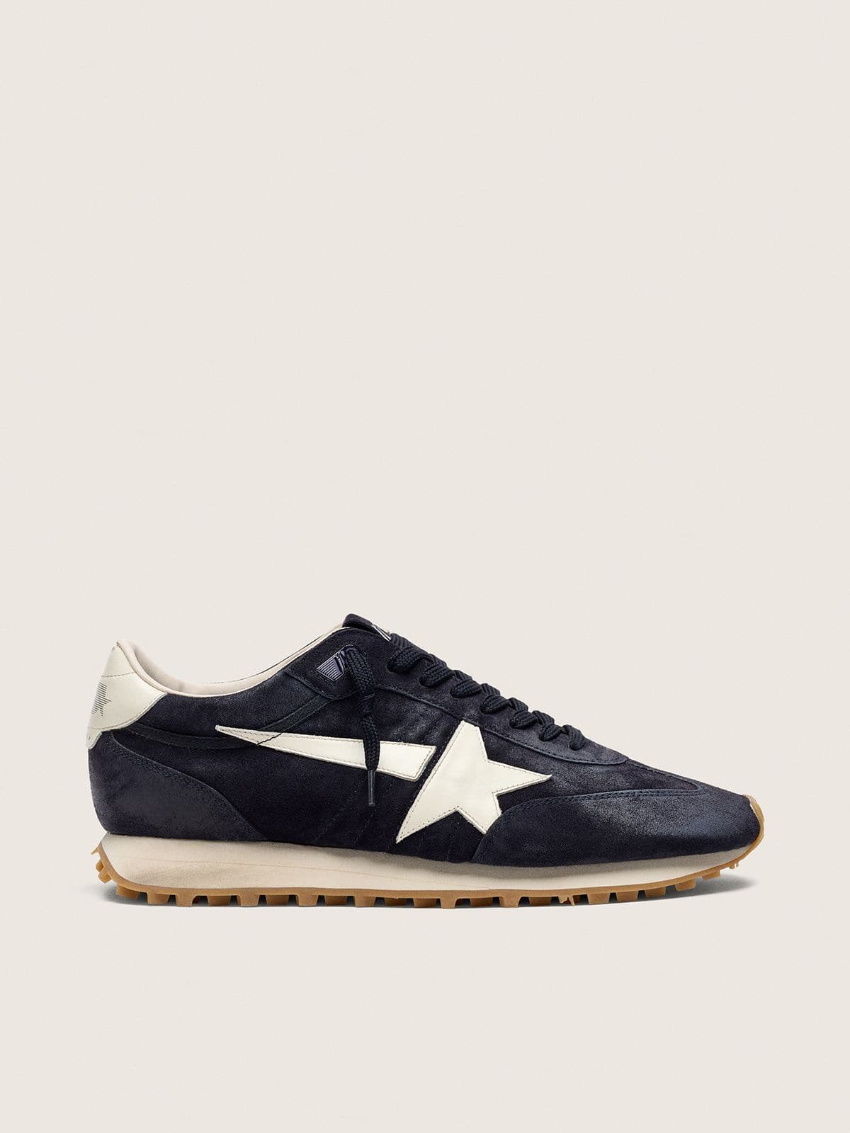 NUOVO ARRIVO - Golden Goose Marathon Uomo in suede blu scuro con stella e talloncino in pelle bianchi