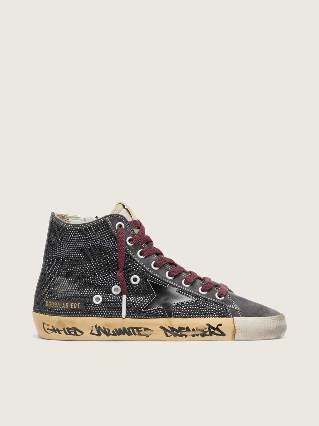 Golden Goose Francy Lab Uomo in Suede Nero con Stella Nera e Swarovski Neri