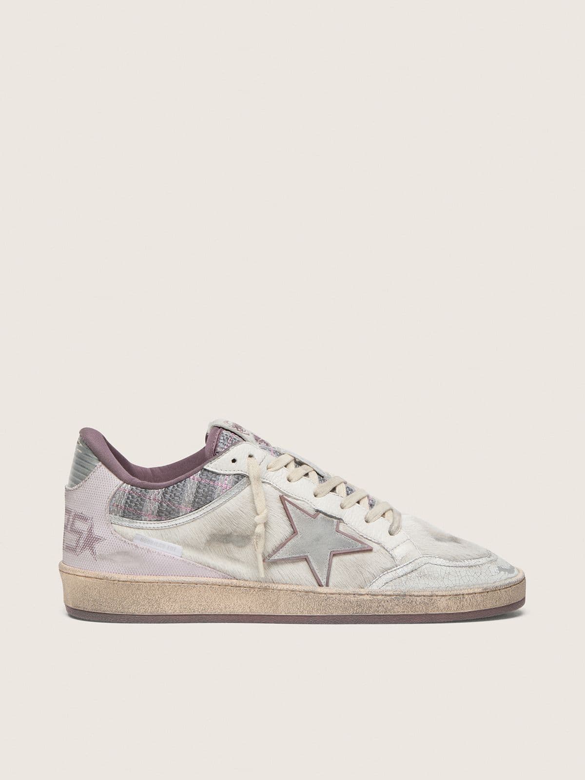 Golden Goose Ball Star Lab Uomo in Nylon e Cavallino Bianco con Stella Argento e Inserti Lilla