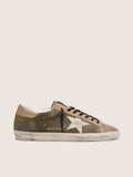 Golden Goose Super-Star Ltd Uomo in Suede Verde Oliva con Stella Ricamata in Color Crema