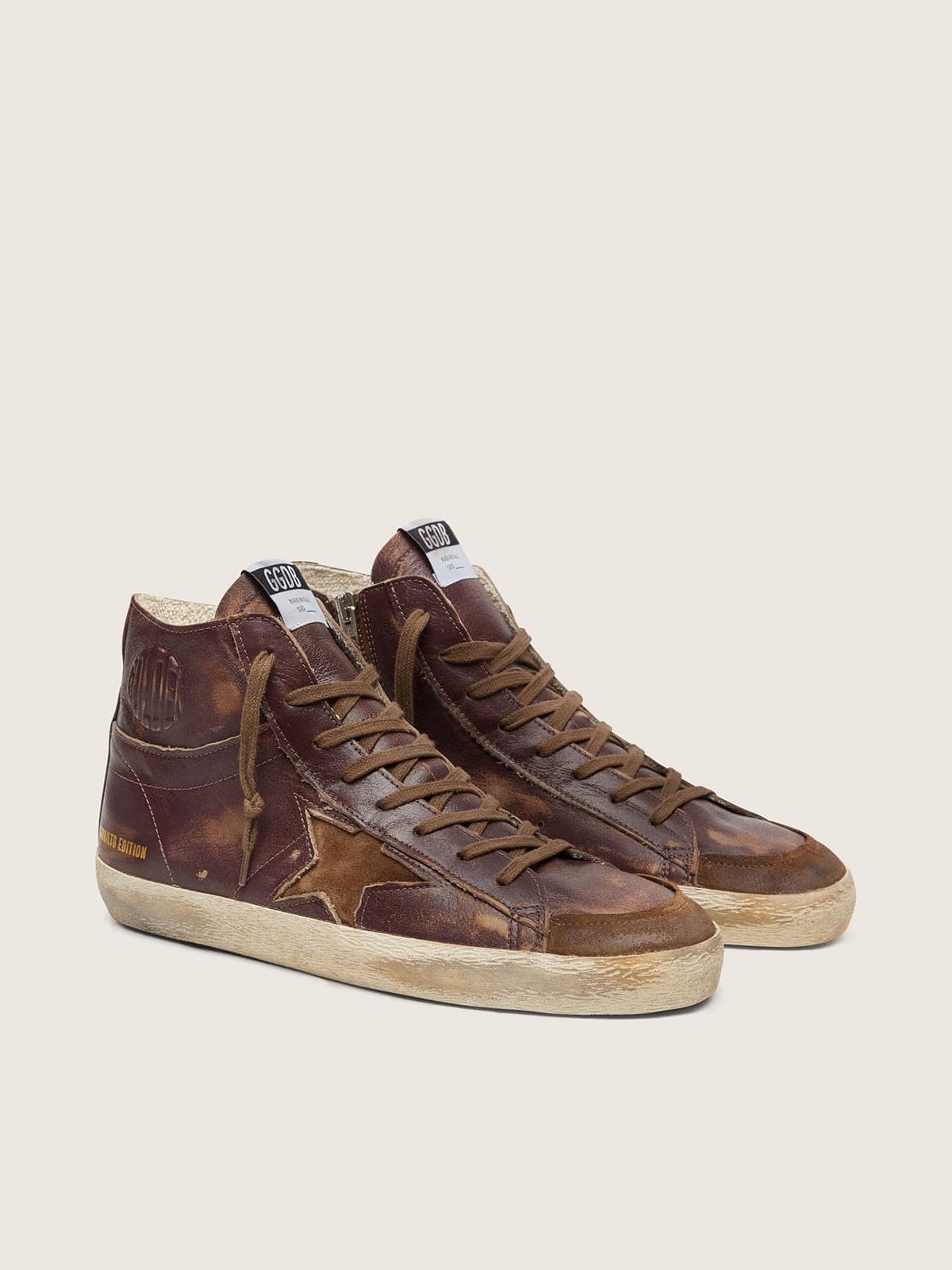 Golden Goose Francy Ltd Uomo in Pelle Marrone Scuro con Stella Beige