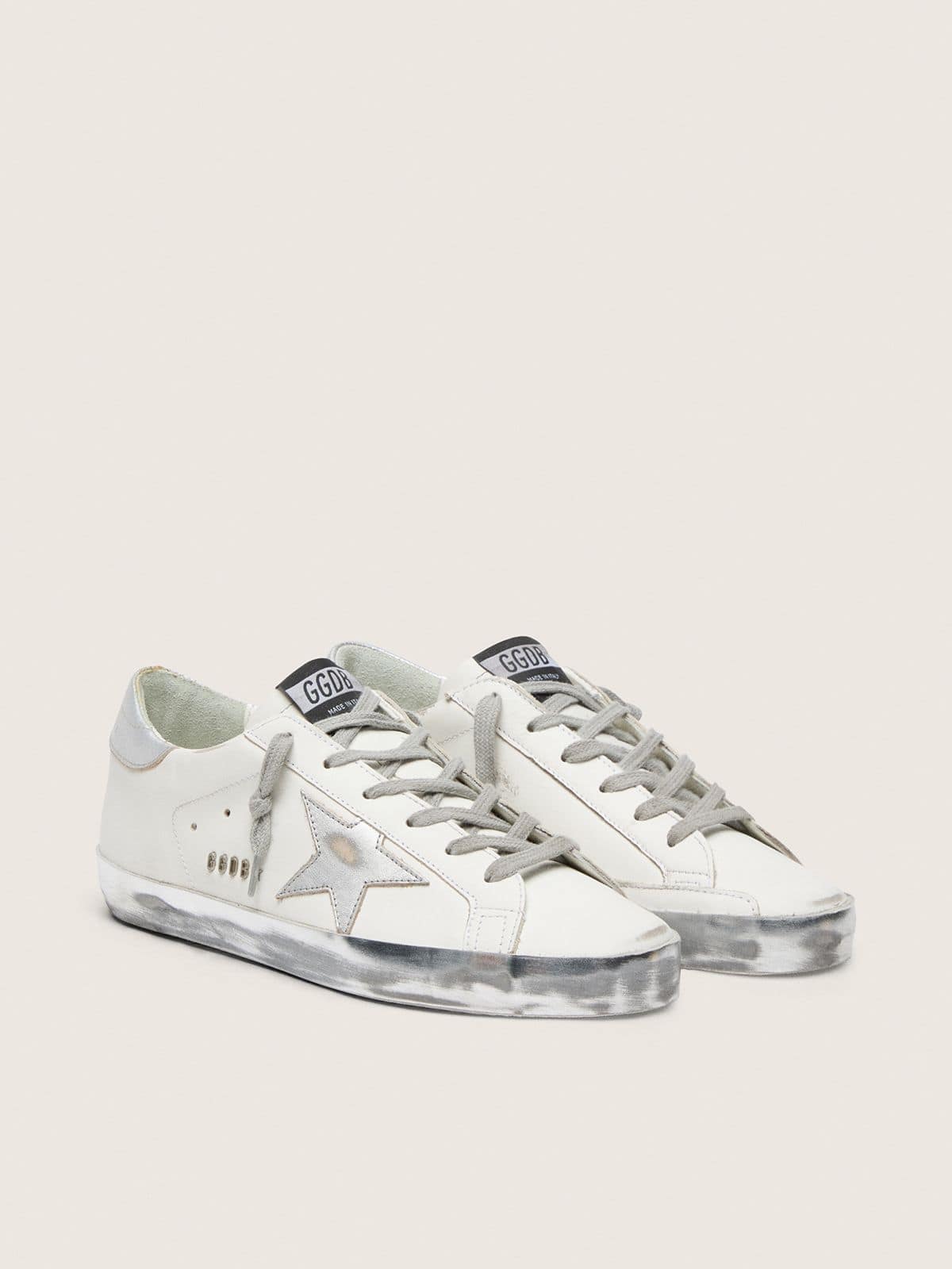 Golden Goose Super-Star Donna con Foxing Sparkle Argento e Metal Studs Lettering