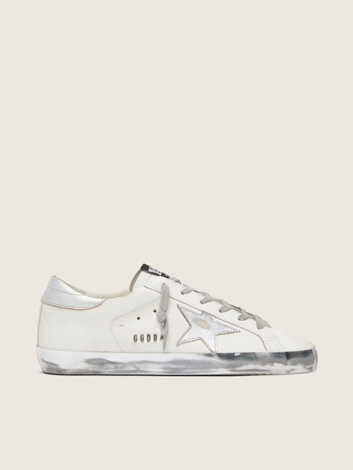 Golden Goose Super-Star Donna con Foxing Sparkle Argento e Metal Studs Lettering