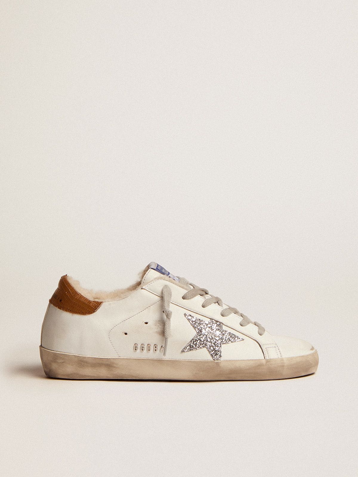 Golden Goose Super-Star Donna Foderate in Shearling con Stella in Glitter Argento