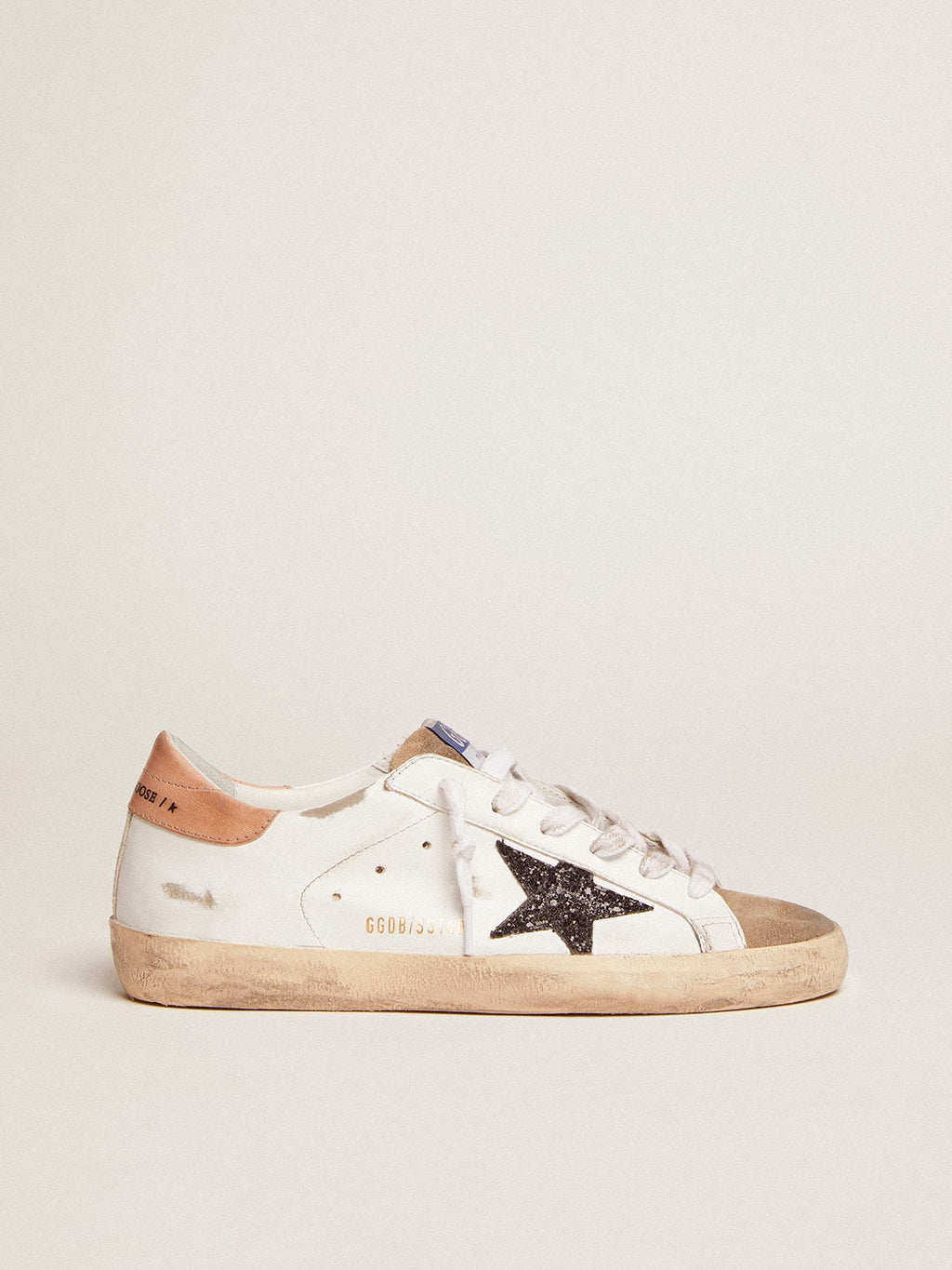 Golden Goose Super-Star Donna con Stella in Glitter Neri e Talloncino Rosa