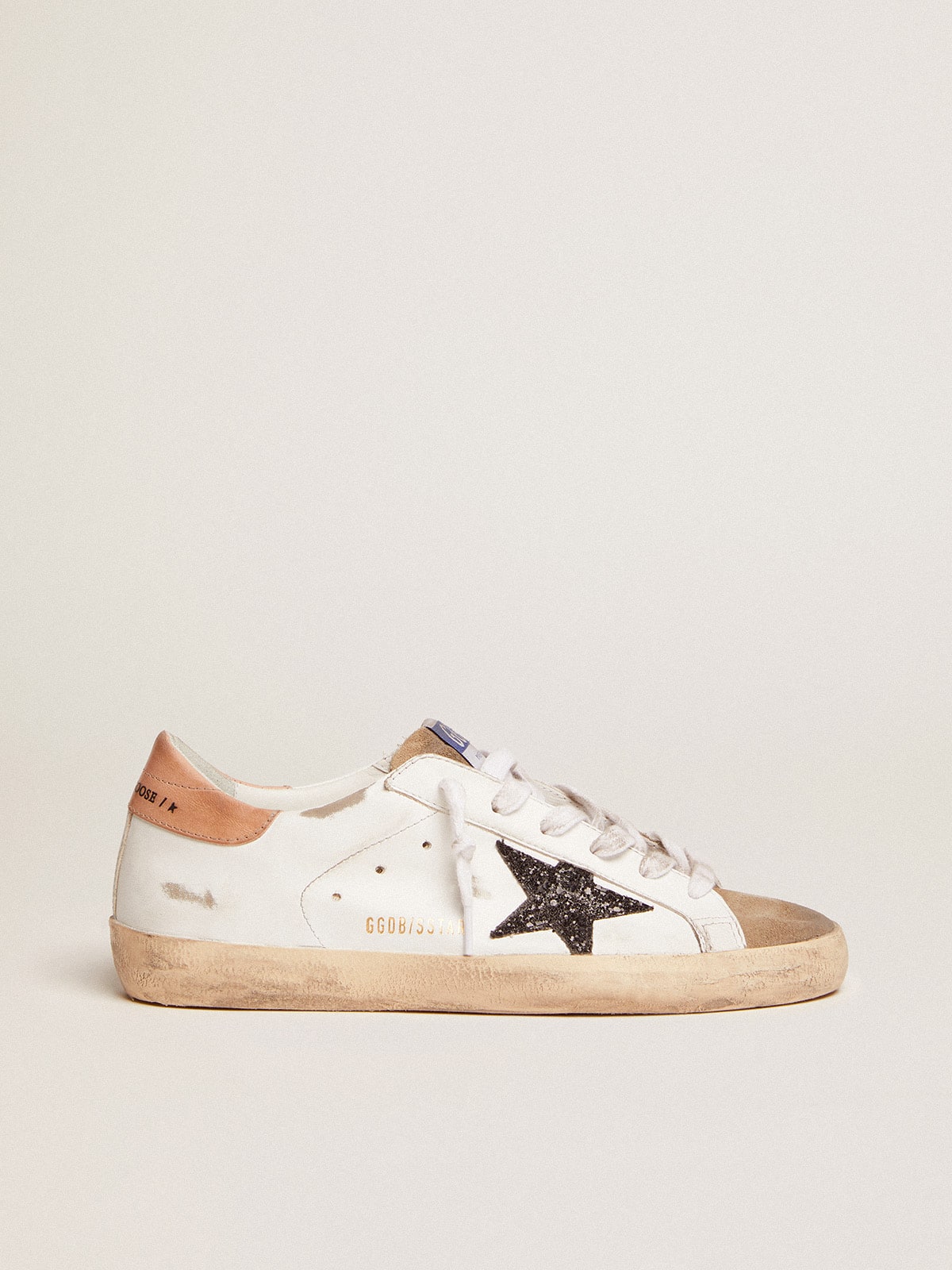 Golden Goose Super-Star Donna con Stella in Glitter Neri e Talloncino Rosa