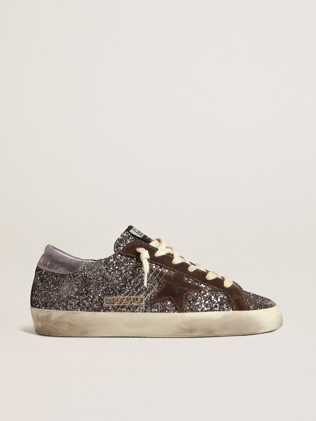 Golden Goose Super-Star in Glitter con Stella Marrone e Talloncino Lilla
